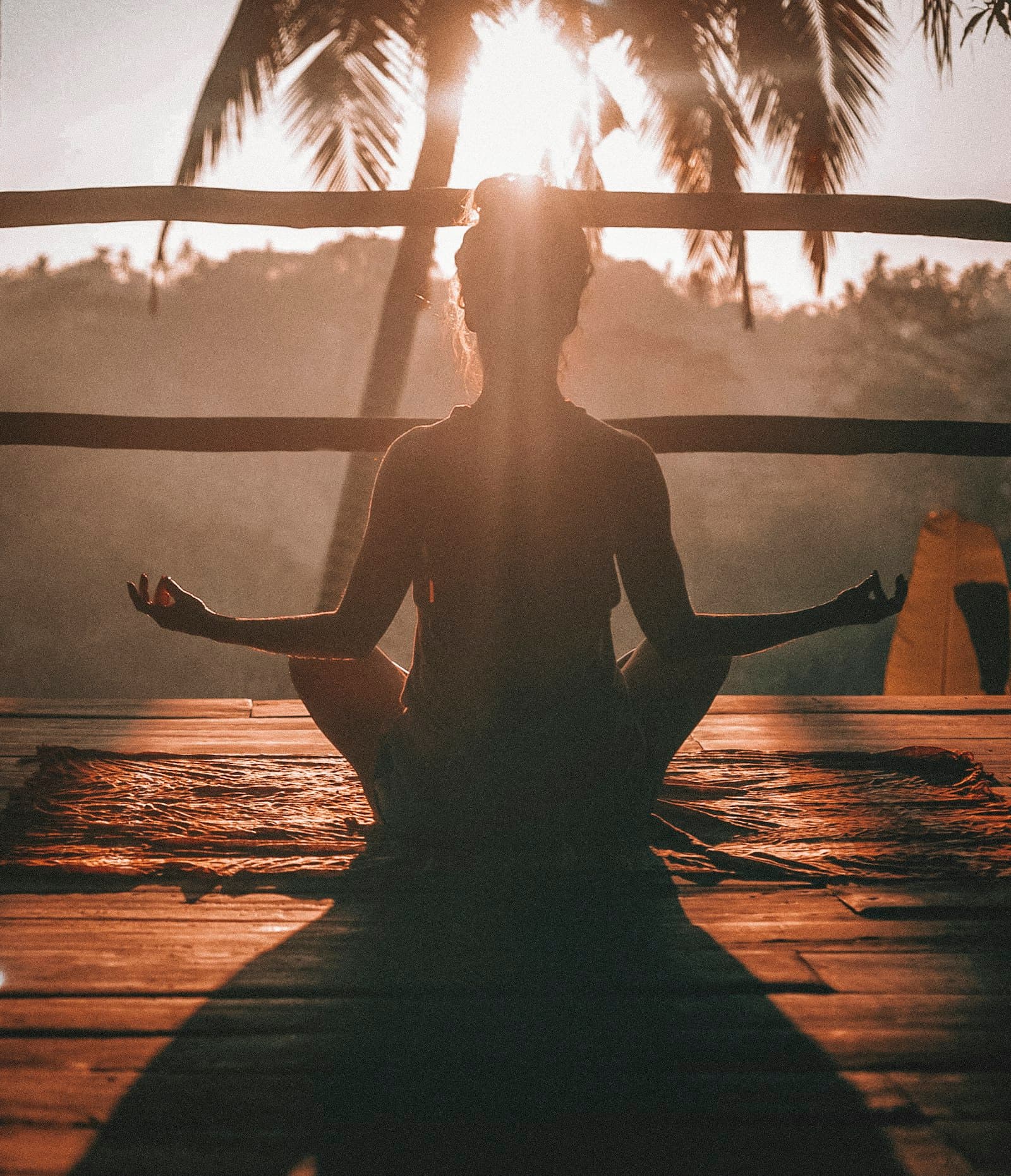 A figure sitting in calm meditation against a golden sunrise